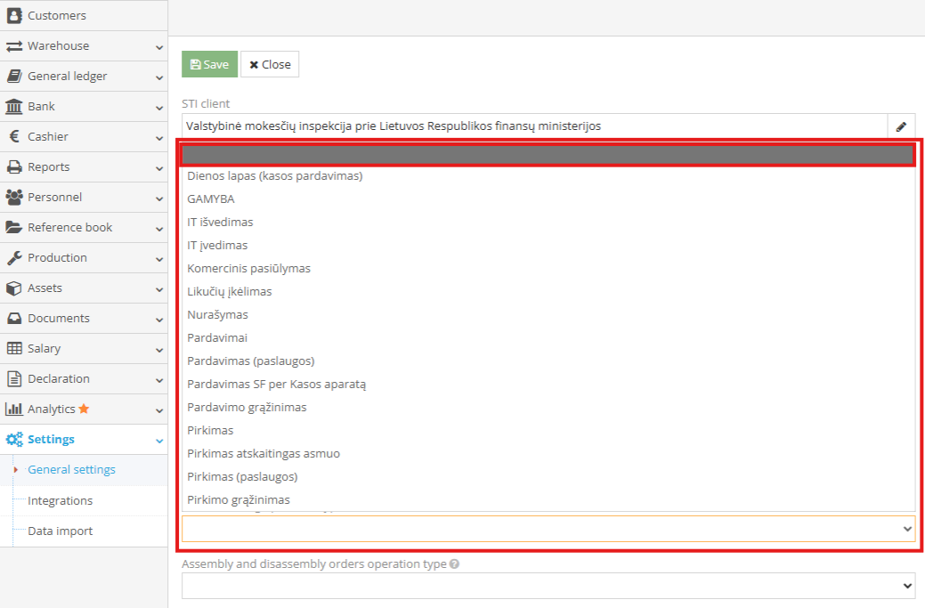 Settings selection rows